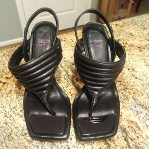 DKNY Black Ralia Platform Double Padded Strap Slip On Stiletto Heels Womens 7.5